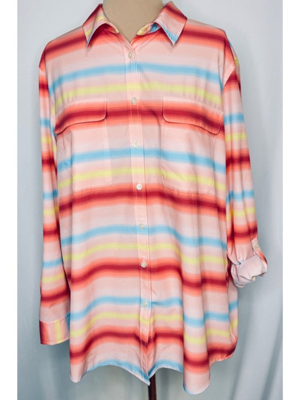Lands End 365 Long Sleeve Tunic Top XL Multicolor Ombre Stripe